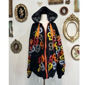 Vintage Gino Green Global 999 Hoodie Y2K Hip Hop AOP Black 3XL Rhinestone GGG